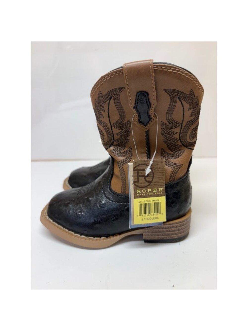 Roper Toddler Boys Black Ostrich Print Tan Western Cowboy Boots
